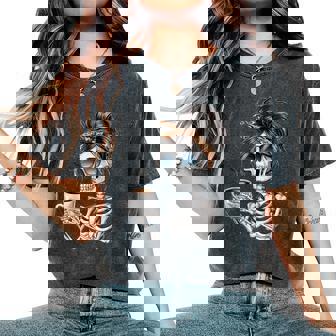 Skeleton Messy Bun Coffee Halloween Coffee Lover Women Women's Oversized Comfort T-Shirt | Seseable CA