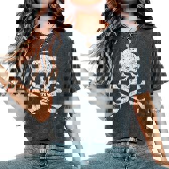 Skull Crossbones Halloween Skeleton Jolly Roger Boys Girls Women's Oversized Comfort T-Shirt - Monsterry