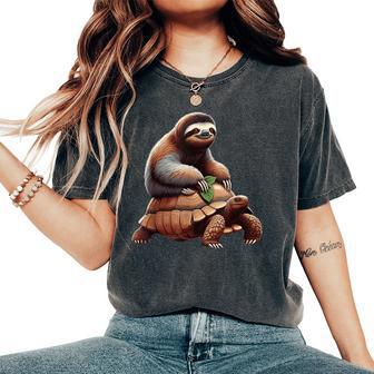 Sloth Riding Turtle Lazy Sloth Tortoise Women's Oversized Comfort T-Shirt - Thegiftio UK