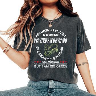 Spoiled Wife Of Grumpy Veteran Wife Queen Women's Oversized Comfort T-Shirt - Monsterry
