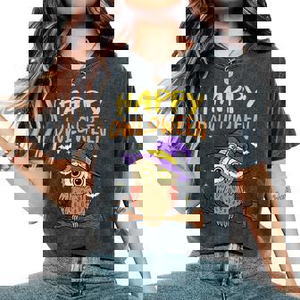 Spooky Owl Happy Owloween Witch Halloween Bird Animal Women's Oversized Comfort T-Shirt | Seseable FR