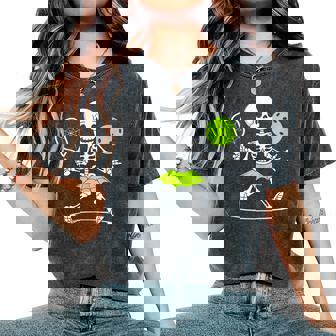 Spooky Pickleball Halloween Skeleton Women Women's Oversized Comfort T-Shirt - Thegiftio