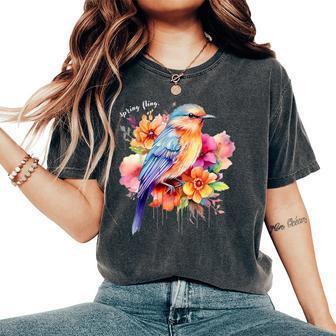 Spring Fling Floral Bird Spring Flowers Women's Oversized Comfort T-Shirt - Thegiftio UK