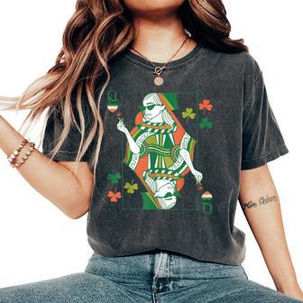 St Patrick's Day Irish Hearts Queen Playing Cards Clover Women's Oversized Comfort T-Shirt - Thegiftio UK