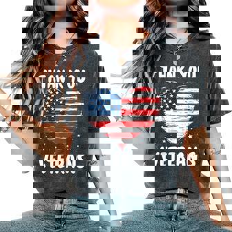 Thank You Veterans Day Patriotic American Flag For Girls Women's Oversized Comfort Colors T-Shirt | Mazezy