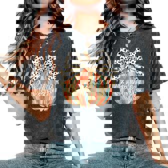 Thankful Pumpkin Coquette Bow Thanksgiving Fall Y'all Autumn Women's Oversized Comfort T-Shirt | Seseable FR