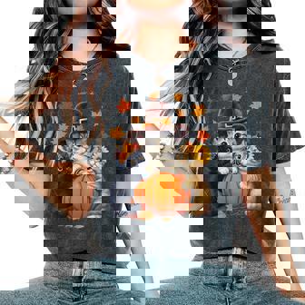 Thanksgiving Kittens And Pumpkin Cats Lover Fall Women's Oversized Comfort T-Shirt - Monsterry