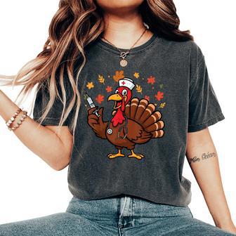 Thanksgiving Turkey Nurse Syringe Fall Scrub Top Men Women's Oversized Comfort T-Shirt - Thegiftio UK