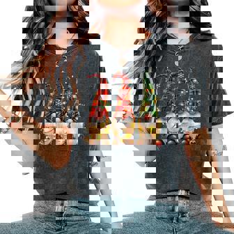 Three Gnomes Buffalo Plaid Red Christmas Women's Oversized Comfort T-Shirt - Monsterry