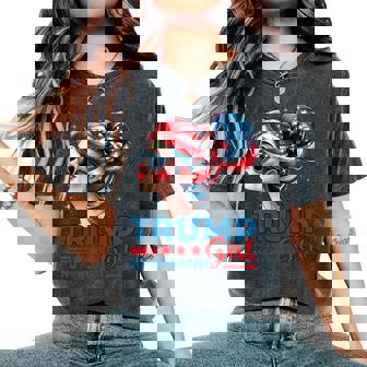 Trump Girl No Apologies Messy Bun Sunglasses Trump Usa Flag Women's Oversized Comfort T-Shirt - Seseable