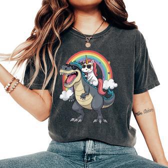 Unicorn Riding T-Rex Dinosaur Rainbow Boys Girls Women Women's Oversized Comfort T-Shirt - Thegiftio UK