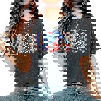 Usa Flag 4Th Of July Coquette Bow Floral Patriotic Girl Women's Oversized Comfort T-Shirt | Mazezy