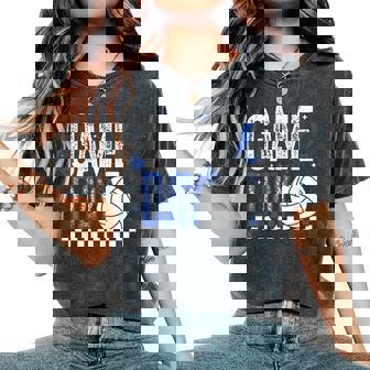 Volleyball Game Day Girls Checkered Mom Blue & White Women's Oversized Comfort T-Shirt | Seseable UK