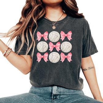 Volleyball Mom Sister Tween N Girl Girly Pink Bow Preppy Women's Oversized Comfort T-Shirt - Thegiftio UK