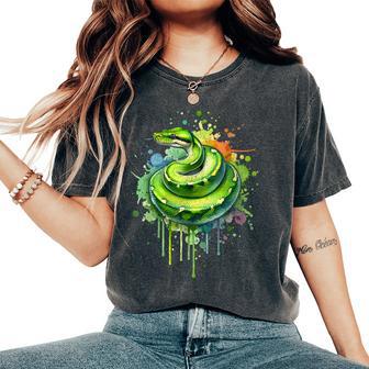 Watercolor Green Tree Python Snake Reptiles Boys & Girls Women's Oversized Comfort T-Shirt - Thegiftio UK