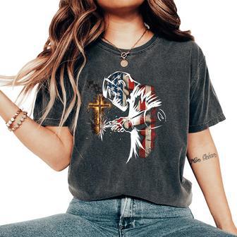 Welder American Flag Mig Tig Welding Faith Cross Christian Women's Oversized Comfort T-Shirt | Mazezy
