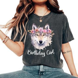 Wolf With Flowers For The Birthday Girl Women's Oversized Comfort T-Shirt - Thegiftio UK