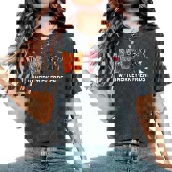 Wtf Wine Turkey Friends Thanksgiving Women's Oversized Comfort T-Shirt - Seseable