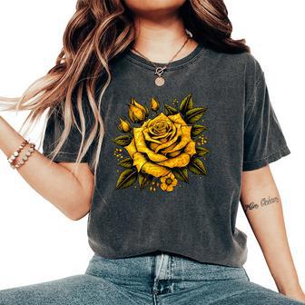 Yellow Rose Flower In Full Bloom Gardener Botanist Flowers Women's Oversized Comfort T-Shirt - Thegiftio UK