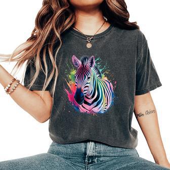 Zebra Woman Colorful Watercolor Zebra Women's Oversized Comfort T-Shirt - Thegiftio