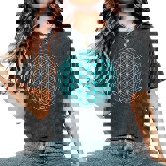 スピリチュアルセイクリッドジオメトリ 生命の花 ブルー レディースオーバーサイズコンフォートTシャツ - Kawaiitshirt