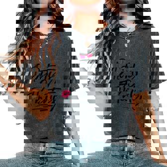 Womens Dirty Thirty 30th Birthday Cheers Wine With Red Lips Women's Oversized Comfort Colors T-Shirt | Mazezy