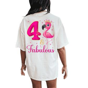 4 & Fabulous Flamingo Lovers 4Th Birthday Bday Party Women's Oversized Comfort T-Shirt Back Print - Thegiftio UK