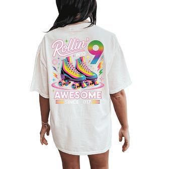 9Th Birthday Girl Nine 9 Year Old Roller Skate Skating Women's Oversized Comfort T-Shirt Back Print - Thegiftio UK