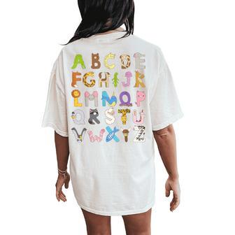 Abc Animals Alphabet Graphic Boys Girls Kindergarten Teacher Women's Oversized Comfort T-Shirt Back Print - Thegiftio
