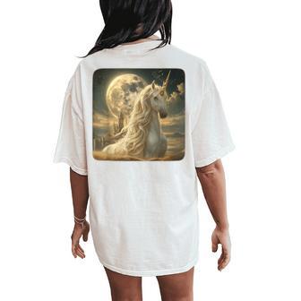 Adult Unicorn Moon Night Graphic Vintage Galaxy Women's Oversized Comfort T-Shirt Back Print - Thegiftio UK