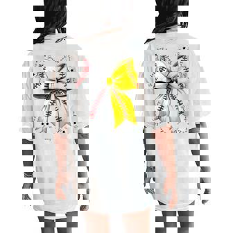 Baseball Softball Bow Coquette Baseball Mom Mama Women's Oversized Comfort T-Shirt Back Print - Monsterry