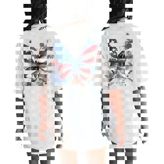 Butterfly Floral American Flag Usa 4Th Of July Girls Women Women's Oversized Comfort T-Shirt Back Print - Monsterry