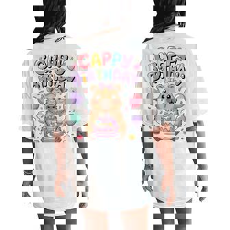 Capybara Birthday Girl Capybara Animal Lovers Bow Party Women's Oversized Comfort T-Shirt Back Print - Monsterry