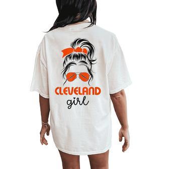 Cleveland Girl Messy Bun Love Cleveland Ohio Women's Oversized Comfort T-Shirt Back Print - Thegiftio