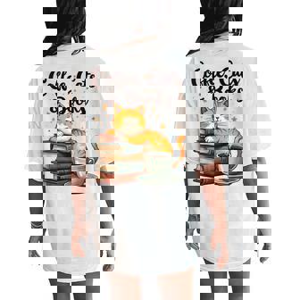 Coffee Cats And Books Lover For & Girls Coffee Women's Oversized Comfort T-Shirt Back Print | Mazezy