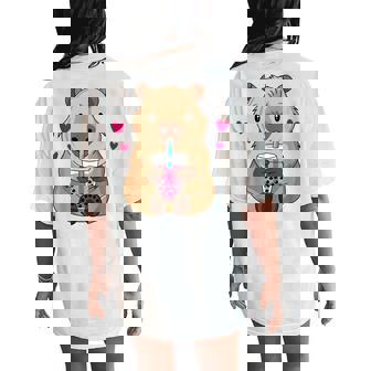 Cute Capybara Kawaii Anime Drinking Bubble Tea Lover Girls Women's Oversized Comfort T-Shirt Back Print - Monsterry