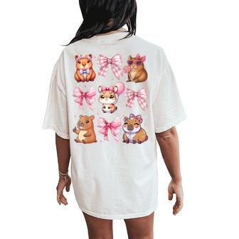 Cute Coquette Bow Capybara Pajamas Pjs Clothes Girls Womens Women's Oversized Comfort T-Shirt Back Print - Monsterry