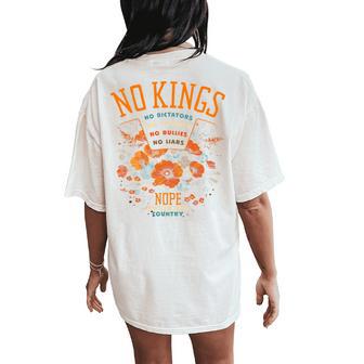 Feminine No Kings Floral Boho Fall October Protest For Women Women's Oversized Comfort T-Shirt Back Print - Thegiftio UK