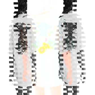 Black Angus Rancher Cattle Cow Lover Cow Sunflower Women's Oversized Comfort T-Shirt Back Print | Mazezy