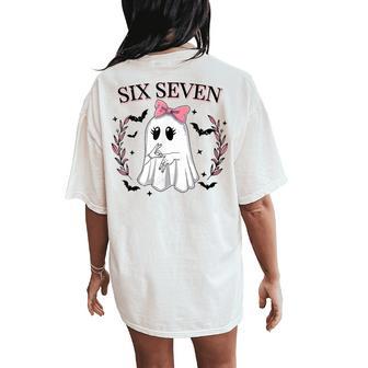 Six Seven Meme 67 Spooky Ghost Halloween 6 7 Cute Girl Women's Oversized Comfort T-Shirt Back Print - Thegiftio UK