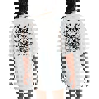 Girls Flowers Pet Floral Hairless Sphynx Cat Lover Women's Oversized Comfort T-Shirt Back Print - Thegiftio