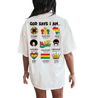 God Says I-Am Black History Afro Bible Verse Christian Women's Oversized Comfort T-Shirt Back Print - Thegiftio UK