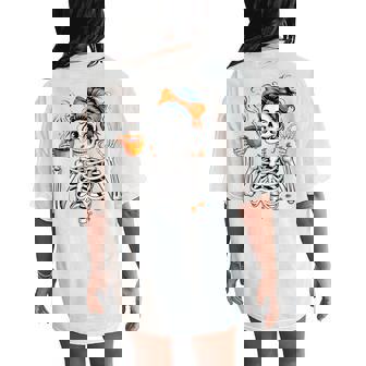 Halloween Skeleton Coffee Messy Bun For Halloween Women's Oversized Comfort T-Shirt Back Print - Thegiftio