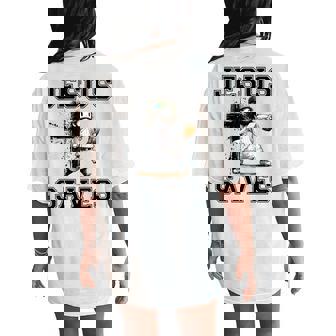 Jesus Saves Baseball Religious Christian Faith Cross Women's Oversized Comfort T-Shirt Back Print - Thegiftio