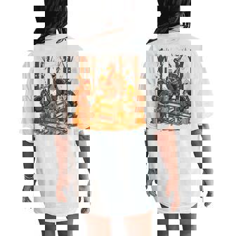 Librarian Turkey Reading Book Fall Thanksgiving Teacher Book Women's Oversized Comfort T-Shirt Back Print - Thegiftio