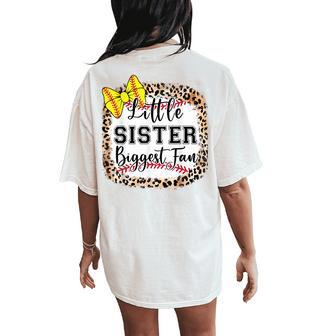 Little Sister Biggest Fan Softball Bow Catcher N Girl Mom Women's Oversized Comfort T-Shirt Back Print - Monsterry