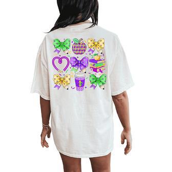 Mardi Gras Teacher Coquette Bow Pencil Apple Book Girl Women's Oversized Comfort T-Shirt Back Print - Thegiftio UK
