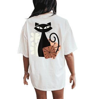 Midcentury Mid Century Cat Retro Atomic Age Modern Floral Women's Oversized Comfort T-Shirt Back Print - Thegiftio UK