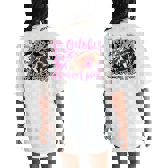 In October We Wear Pink Football Breast Cancer Cheer Mom Women's Oversized Comfort T-Shirt Back Print - Seseable
