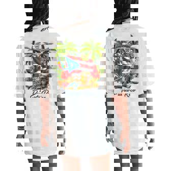 Puerto Rico Flag Floral Frog Boricua Hispanic Heritage Women's Oversized Comfort T-Shirt Back Print - Monsterry